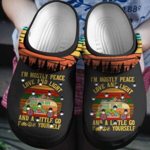 Peace Love And Light Hippie Vans Crocs Clog Shoes  Hippie Bus Crocbland Clog Birthday Gift For Man Woman